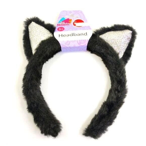 Cat ears Headband Black faux fur with Silver Glitter Ears Cosplay - Picture 11 of 11